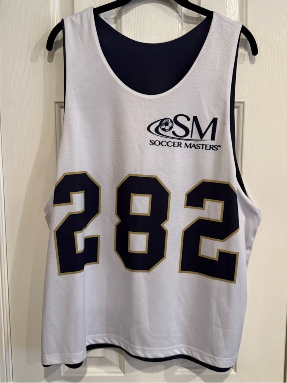 Soccer Masters White Reversible Jersey Tank with Navy & Gold 282